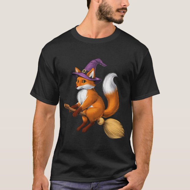 T-shirt Sorcière renarde chevauchant un balai (Devant)