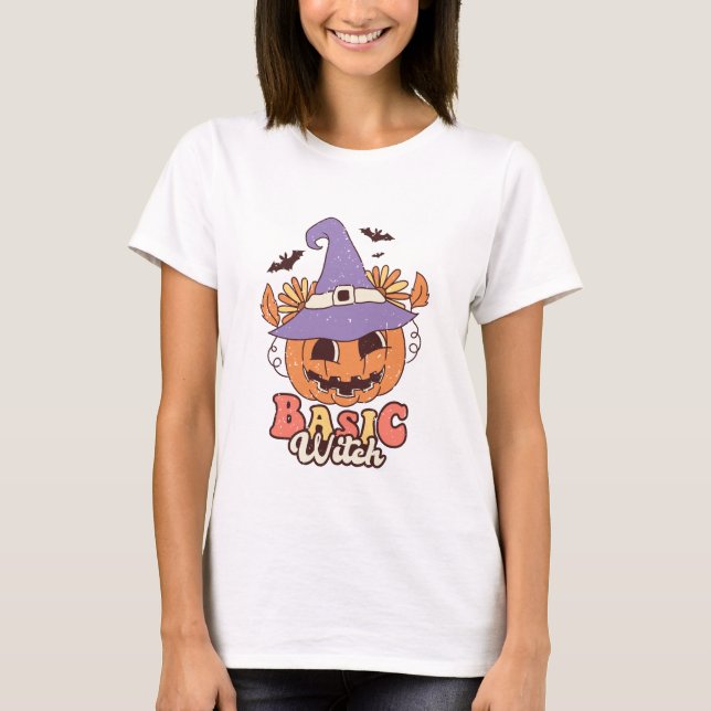 T-shirt Sorcière Rétro Basique - Halloween (Devant)