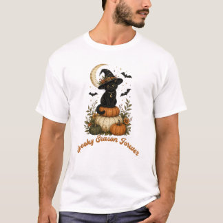 T-shirt Sorcière Rétro Chat Noir Saison Sombre Pour Toujou