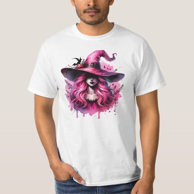 T-shirt Sorcière rose enchantée - Halloween Art Imprimer (Devant)