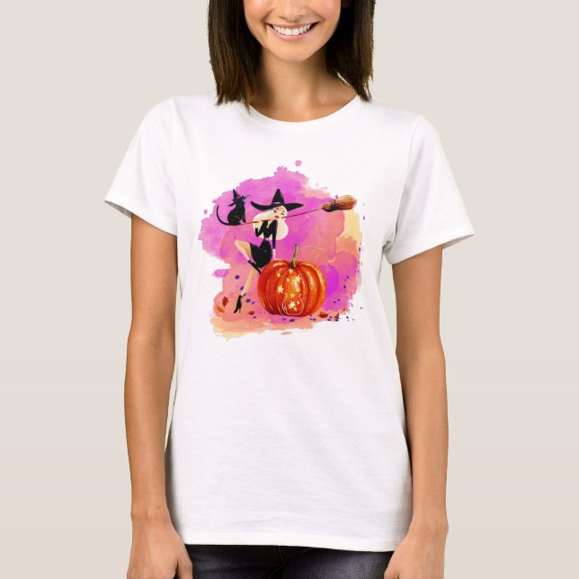 T-shirt Sorcière Sassy avec la femme de chat (Devant)