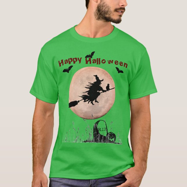 T-shirt Sorcière shamrock Green Halloween (Devant)
