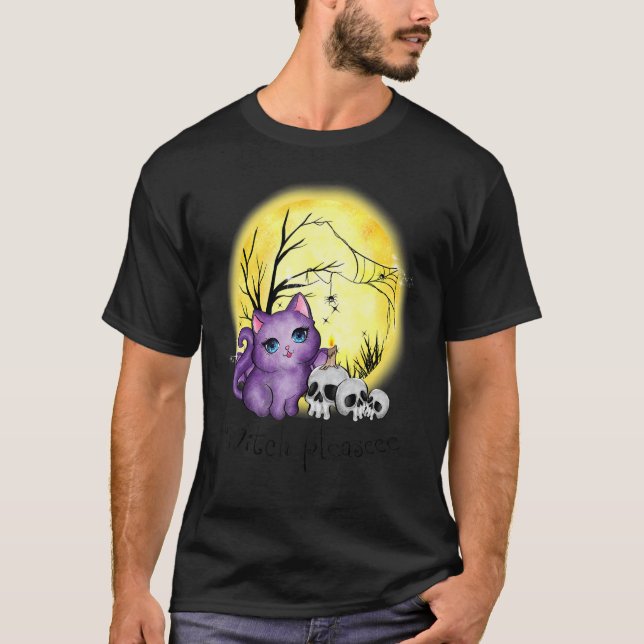T-shirt Sorcière S'Il Vous Plaît Cute Chat Avec Spiderweb  (Devant)