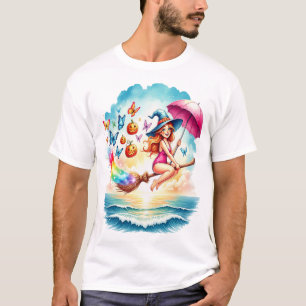 T-shirt Sorcière sirène d'Halloween sur un balai