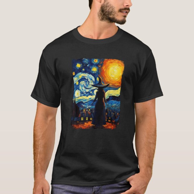 T-shirt Sorcière Starry Night Van Gogh Esthétique Hallowee (Devant)