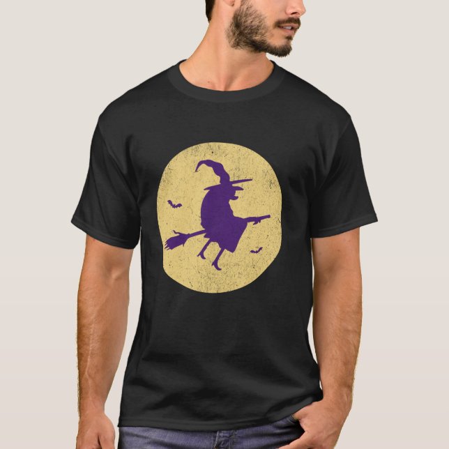 T-shirt Sorcière sur la Pleine lune en bâton de Broomstick (Devant)