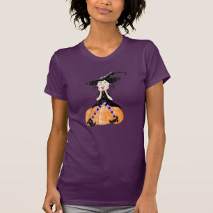 T-shirt Sorcière Sur Une Chemise Halloween Citrouille
