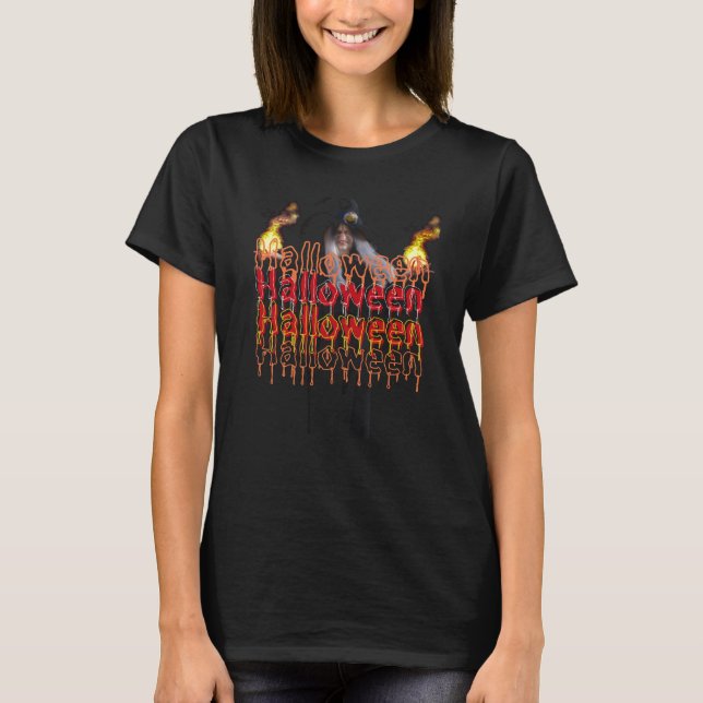 T-shirt Sorcière vintage de feu d'Halloween (Devant)