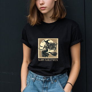 T-shirt Sorcière Vintage sur Balai Pleine Lune & Chauves-s