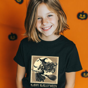 T-Shirt Sorcière Vintage sur Balai Pleine Lune & Chauves-s