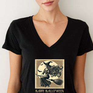 T-shirt Sorcière Vintage sur Balai Pleine Lune & Chauves-s