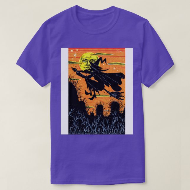 T-shirt Sorcière volant au-dessus d'une ferme (Design devant)
