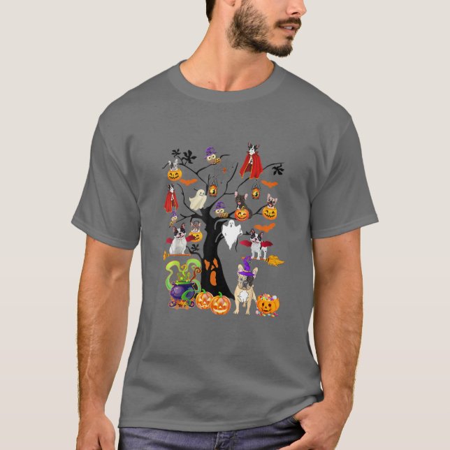 T-shirt Sorcières de Chiens de taureaux français Halloween (Devant)