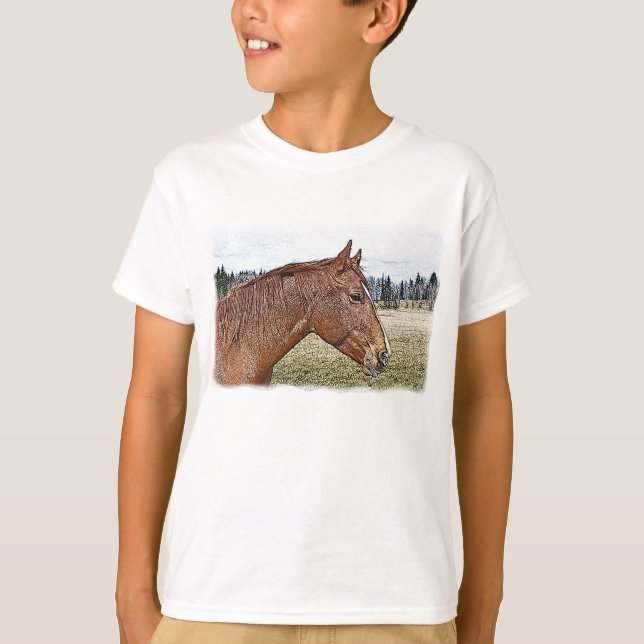 T-shirt Sorrel Horse Portrait Equine Art Illustration (Devant)