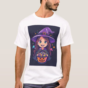 T-shirt Sort doux – Petite sorcière d'Halloween avec frian
