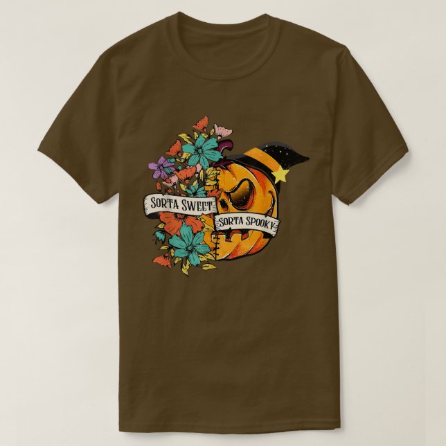 T-shirt Sorta Sweet Sorta Éffrayant Citrouille Effrayant H (Design devant)