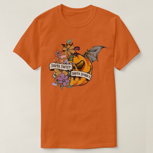 T-shirt Sorta Sweet Sorta Éffrayant Floral Jack O'Lantern  (Design devant)