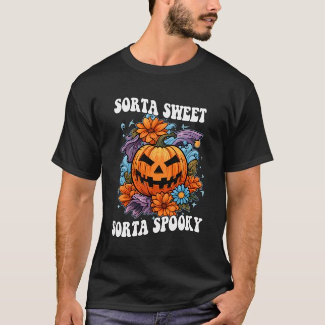 T-shirt Sorta Sweet Sorta Éffrayant Floral Jack O'Lantern  (Devant)