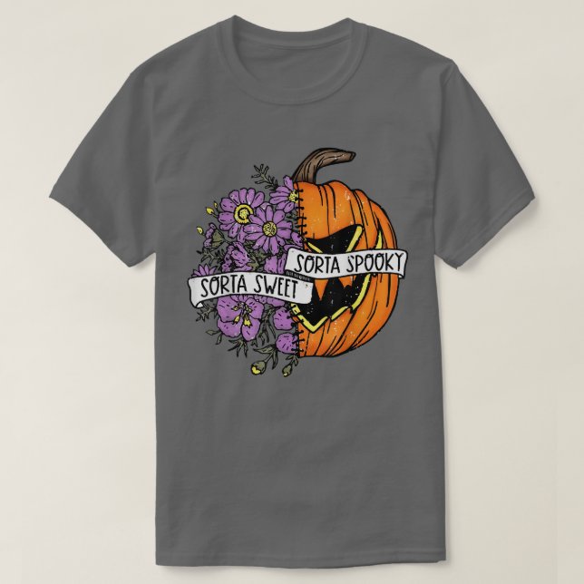 T-shirt Sorta Sweet Sorta Éffrayante Fleur Citrouille Hipp (Design devant)
