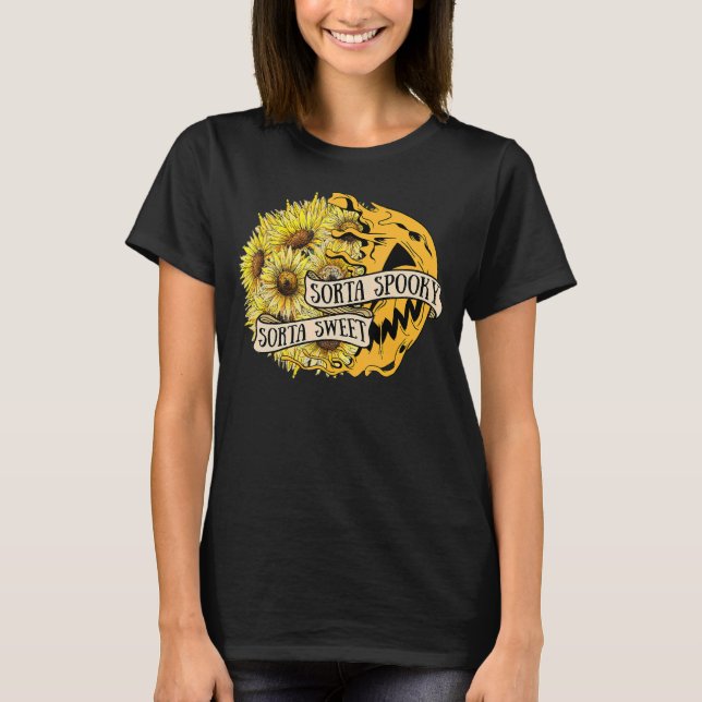 T-shirt Sorta Sweet Sorta Fleurs Éffrayantes Jack O'Lanter (Devant)