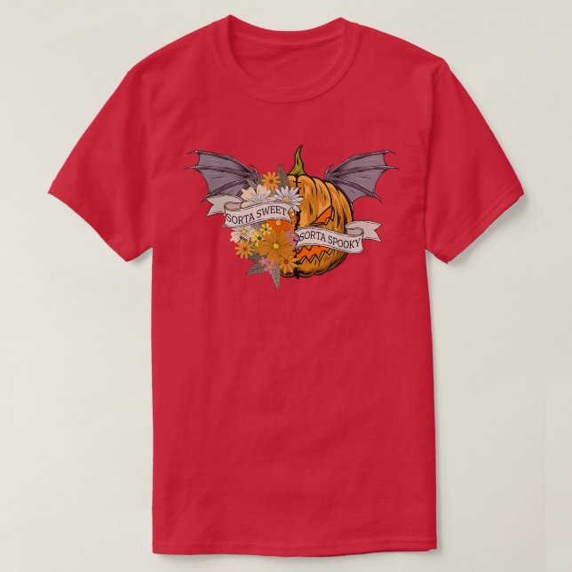 T-shirt Sorta Sweet Sorta Spooky Scary Bat Pumpkin Hallowe (Design devant)