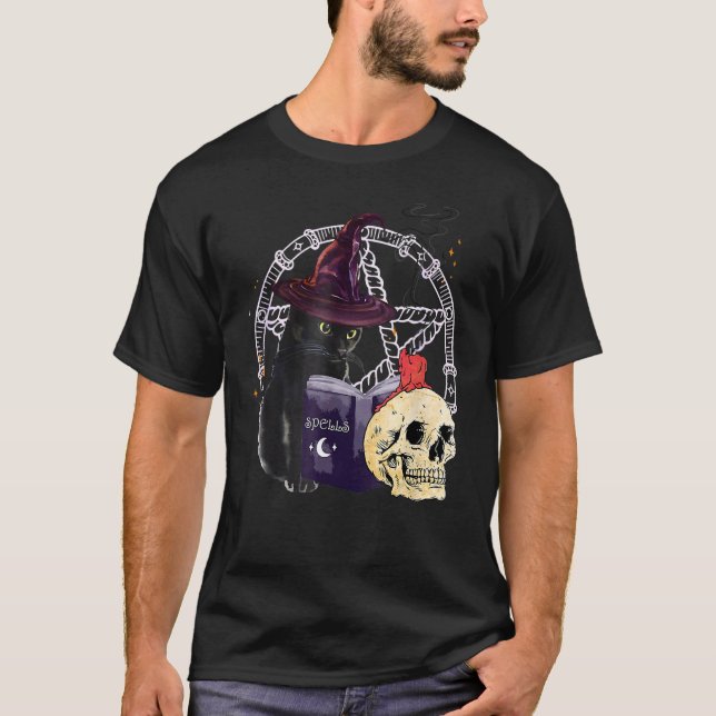 T-shirt Sortilège de Chat Noir  Chat d'Halloween (Devant)