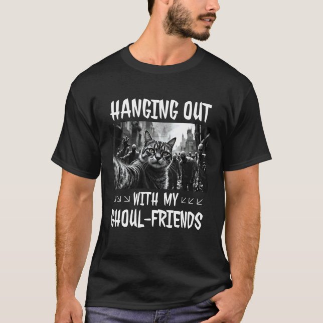 T-shirt Sortir avec mes amis goules Chat zombie Hallo (Devant)