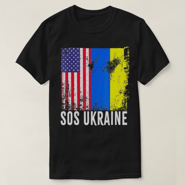 T-shirt Sos Ukraine Flag American Flag Support Ukraine Map (Design devant)