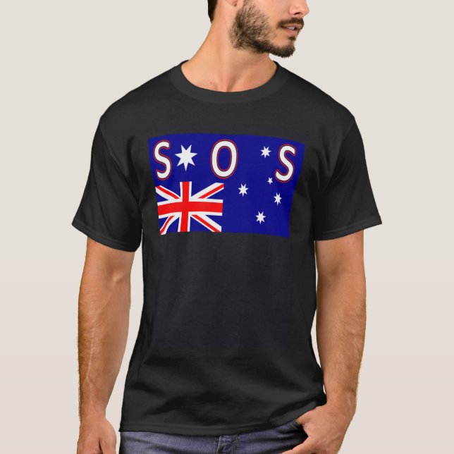 T-SHIRT SOS UPSIDE DOWN AUSTRALIAN FLAG DEMOCRACY IN DISTR (Devant)