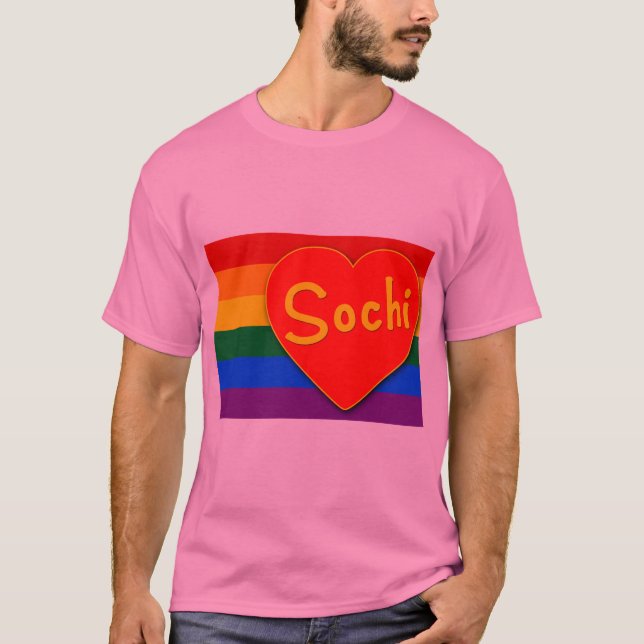 T-shirt Sotchi avec l'arc-en-ciel de drapeau de coeur et (Devant)