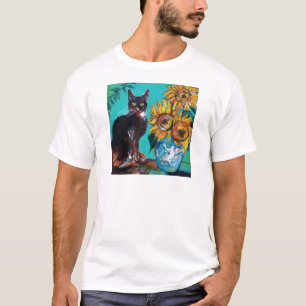 T-SHIRT SOUCHES AVEC CHAT EN TURQUOISE BLEUE