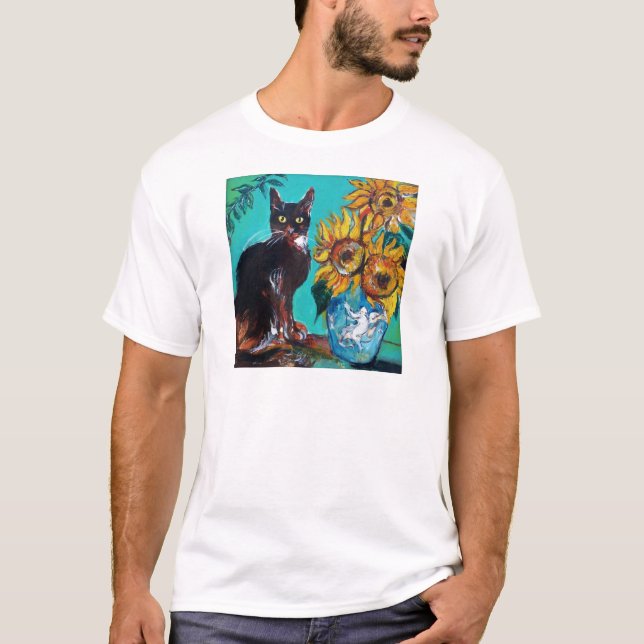 T-SHIRT SOUCHES AVEC CHAT EN TURQUOISE BLEUE (Devant)