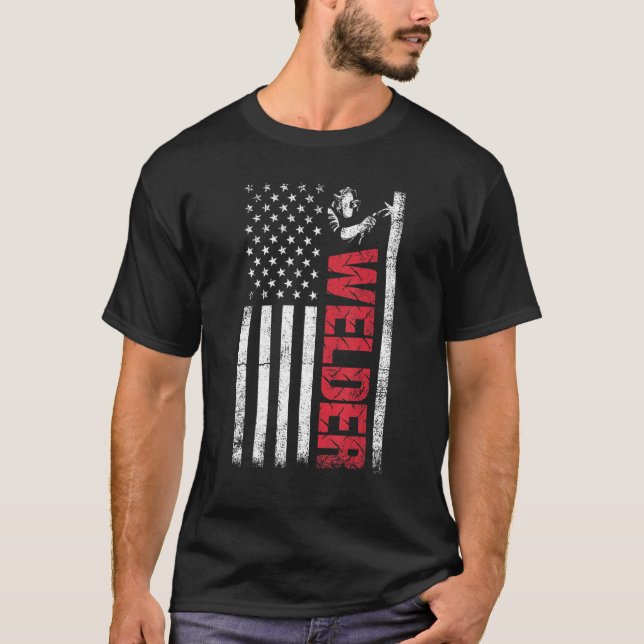 T-shirt Soudage Fière Travailler dur Usa Drapeau Souder (Devant)