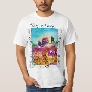 T-SHIRT SOUFFRANCES, POPIES, ROOSTER NOIR AMOUR NATURE