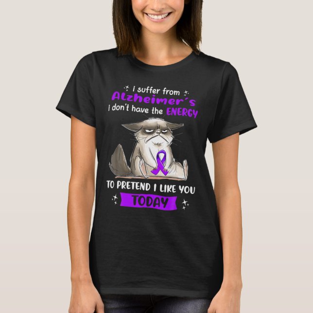 T-shirt Souffre De Alzheimer S Sensibilisation Fun Chat (Devant)