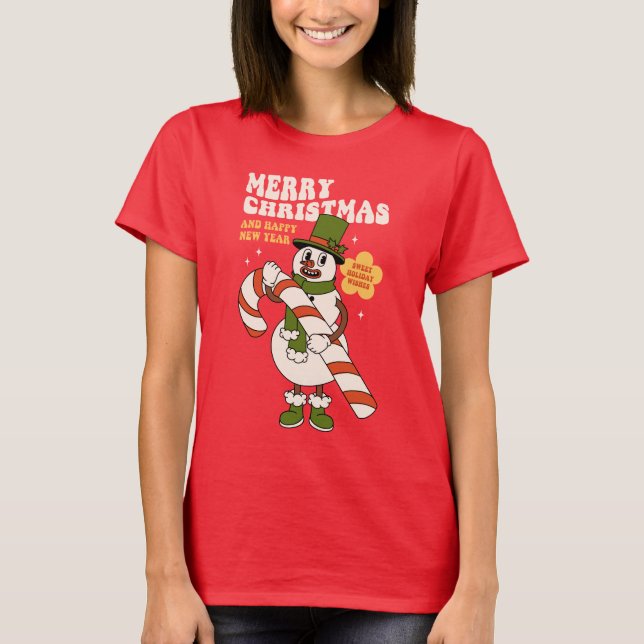 T-shirt Souhaits de vacances - Un Sucre de canne Noël (Devant)