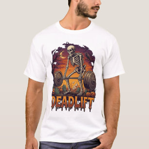 T-shirt Soulevé de terre Squelette Haltère Citrouilles d'H