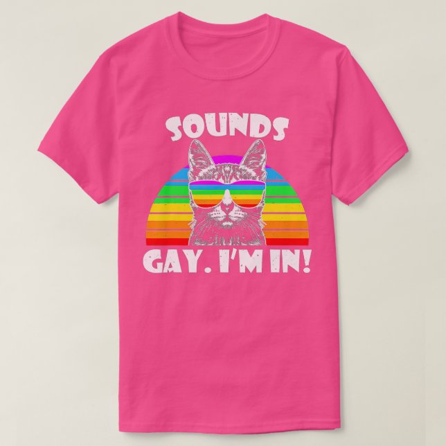 T-shirt Sounds Gay I'm In Rainbow Cat Pride Retro Cat Gay (Design devant)