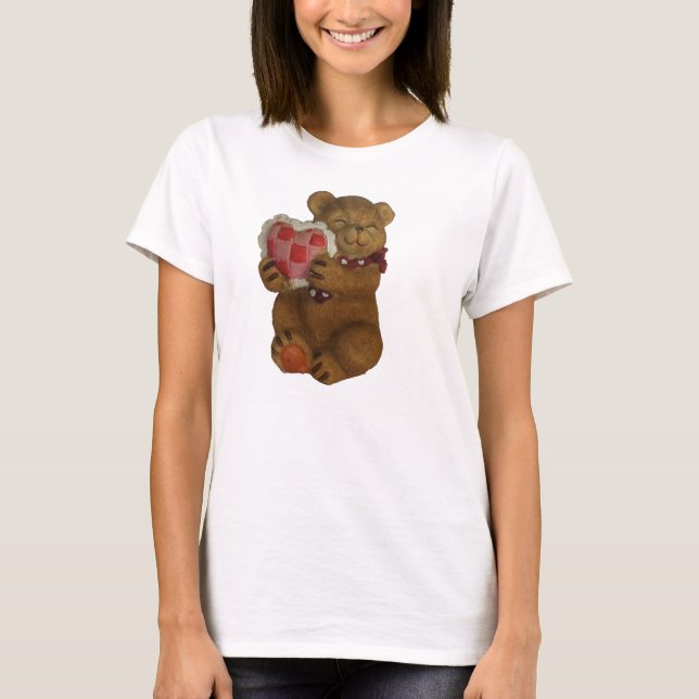 T-shirt Souriant Teddy Bear Holding Stitched Heart Coussin (Devant)