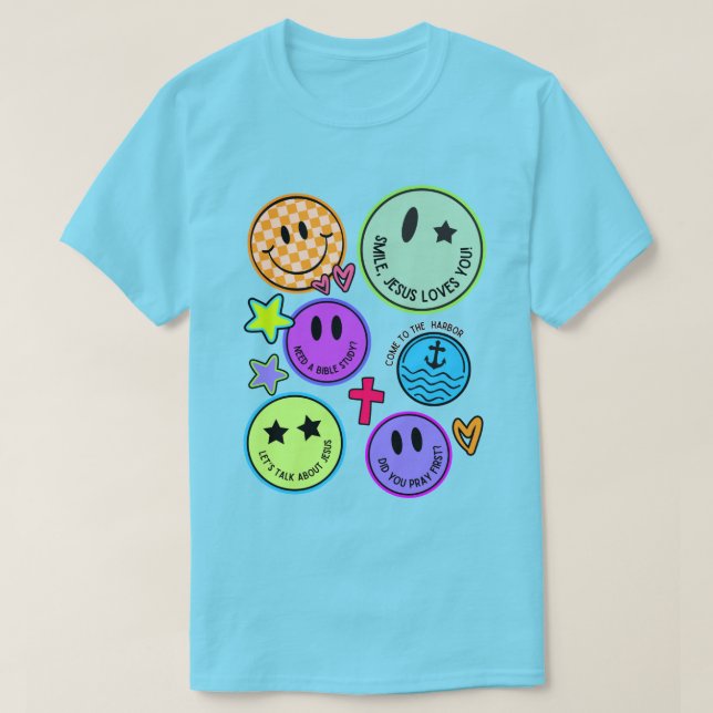 T-shirt Souriez, Jésus Vous Aime T-Chemise (Design devant)
