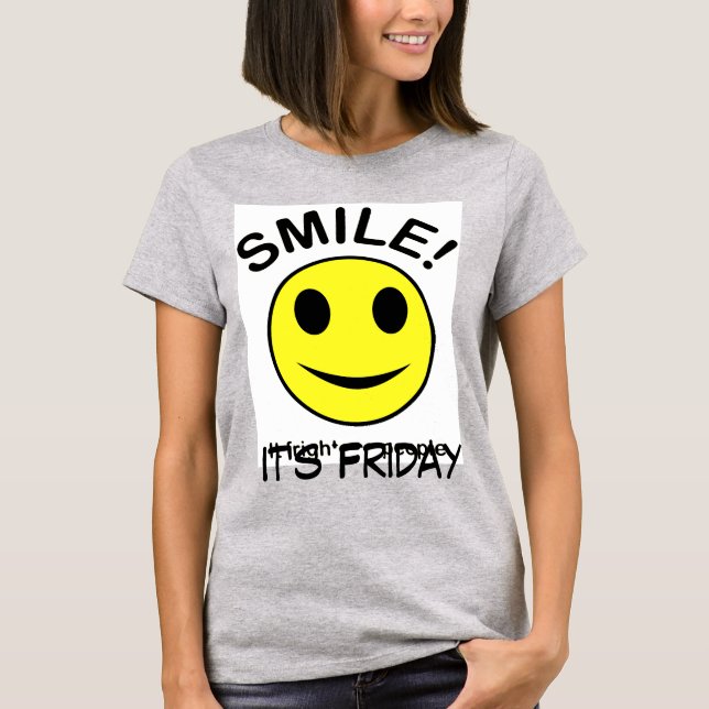 T-shirt Souriez sa chemise de ringer pour dames du vendred (Devant)