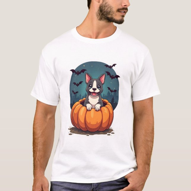 T-shirt Sourire de Pitbull de citrouille (Devant)