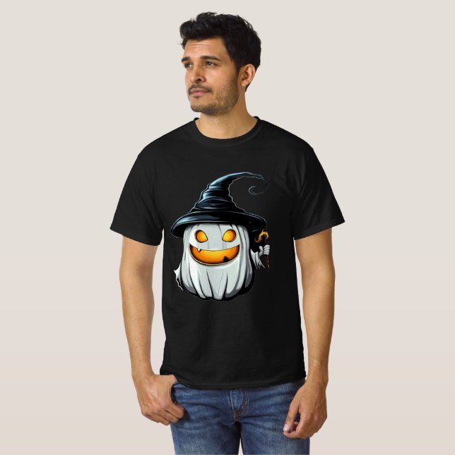 T-shirt Sourire Design de Sorcière Citrouille Blanche (Devant entier)