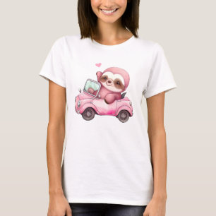 T-shirt Sourire rose Sloth conduisant une convertible