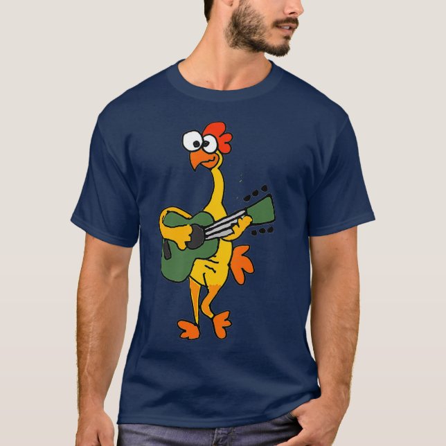 T-shirt Sourires Musique Drôle en caoutchouc Poulet Jouer  (Devant)
