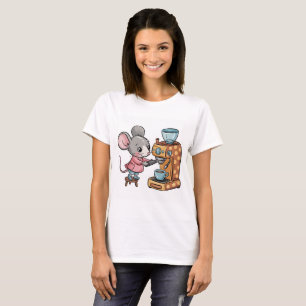 T-shirt Souris adorable faisant du café