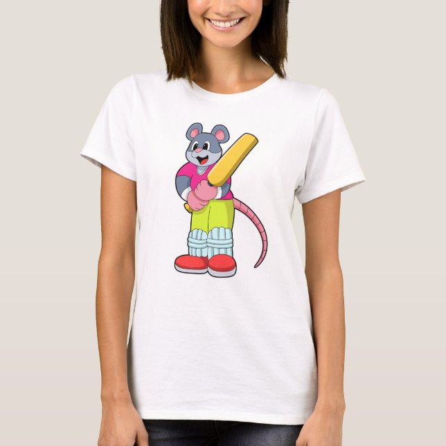 T-shirt Souris au cricket avec chauve-souris de cricket (Devant)