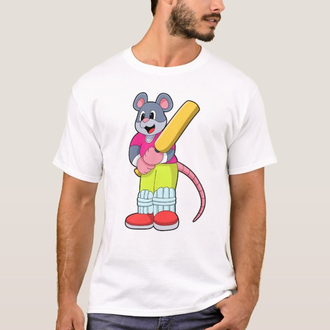 T-shirt Souris au cricket avec chauve-souris de cricket (Devant)