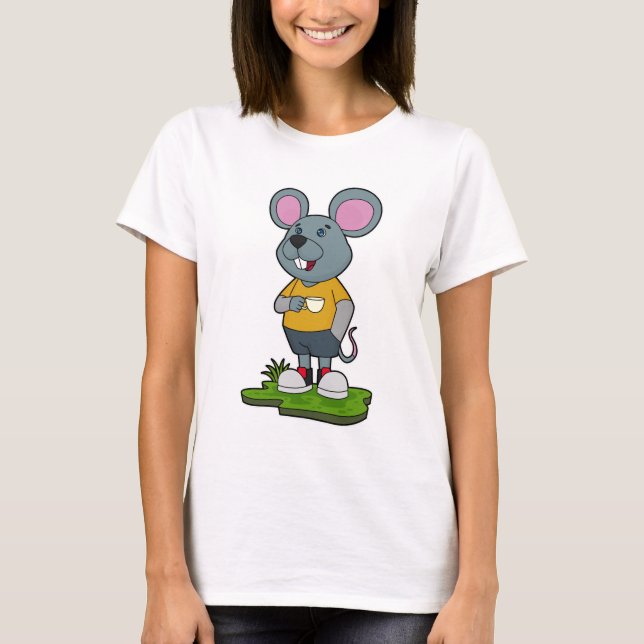 T-shirt Souris avec tasse de café (Devant)