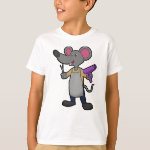 T-shirt Souris coiffeuse avec ciseaux et sèche-cheveux